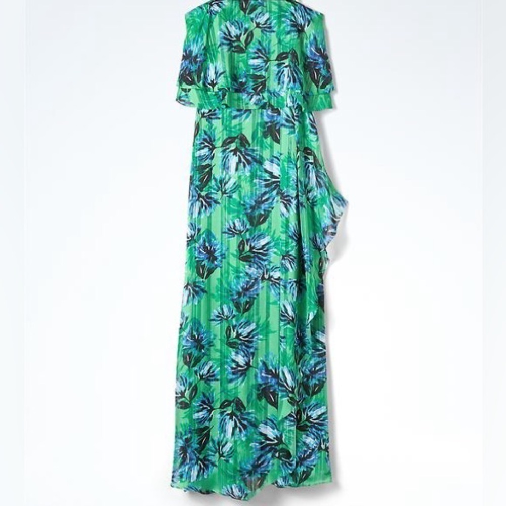 Banana Republic Maxi Tropical Kelly Green and Blue Floral Dress Size 2